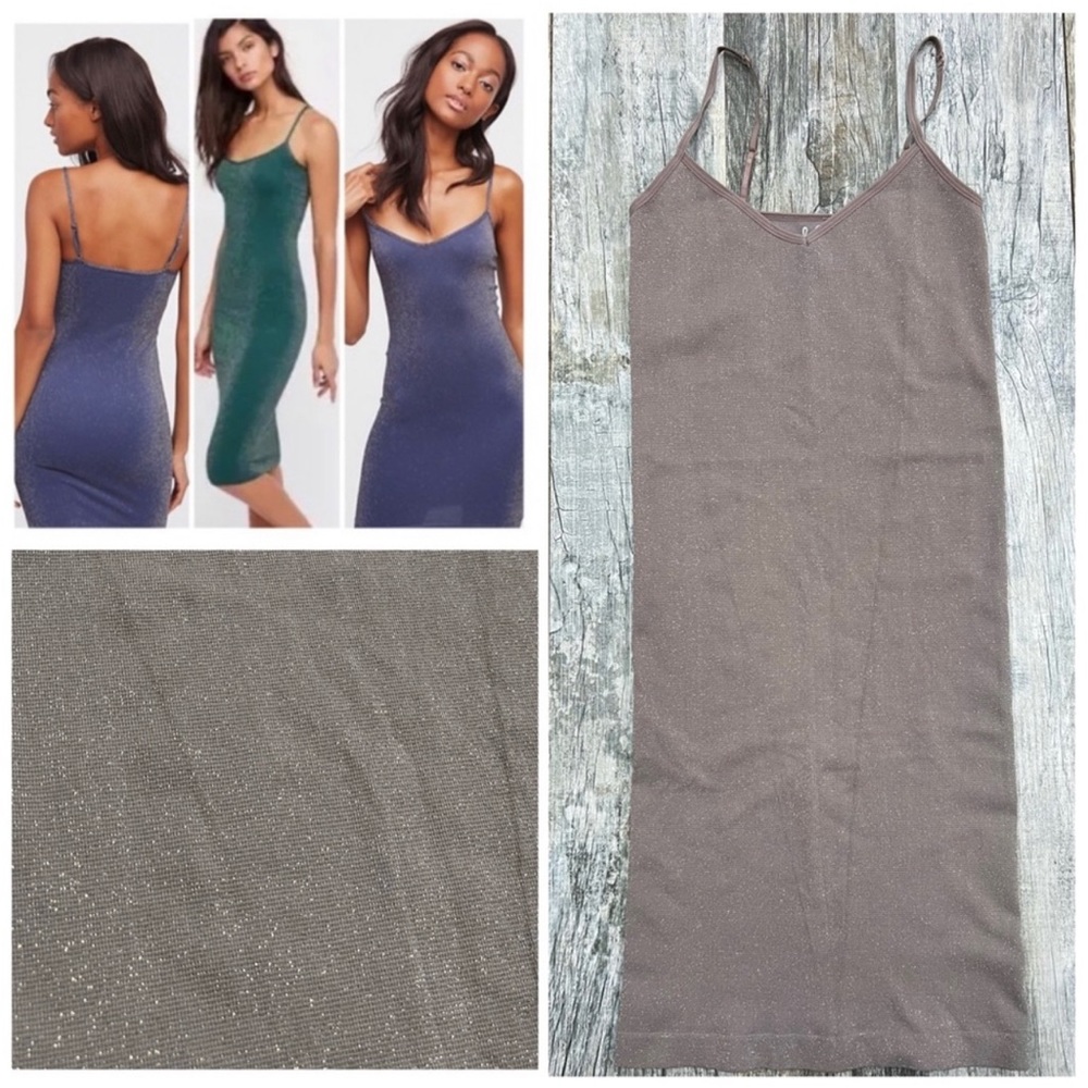 🔥Free People Intimately Tan Shimmer Slip Dress - Seamless